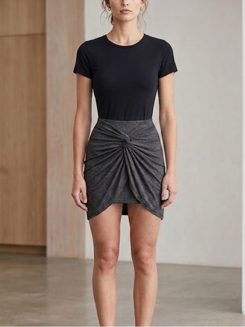 Forever 21 Ruched Grey Skirt high low knot soft small
